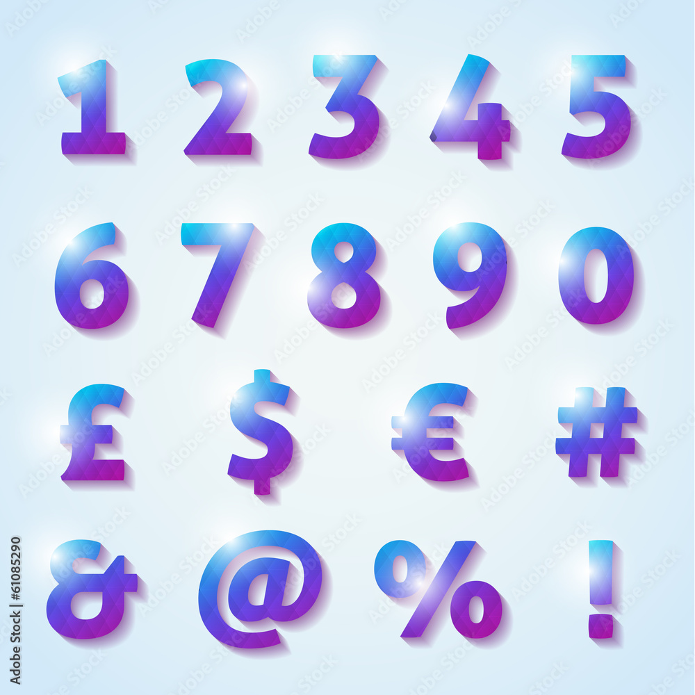 Shiny numbers and letters with diamond texture Shiny numbers and letters with diamond texture