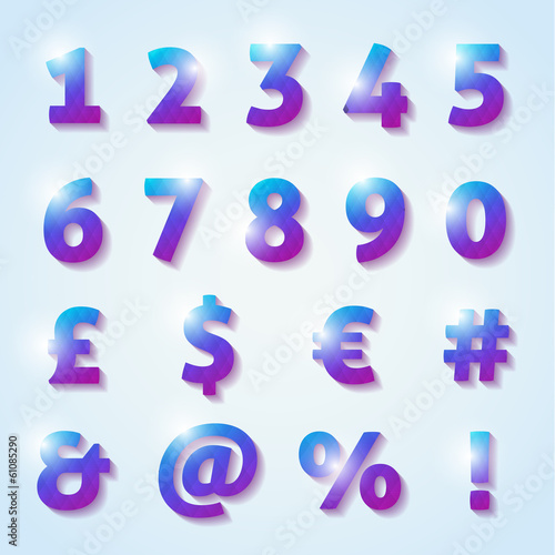 Shiny numbers and letters with diamond texture