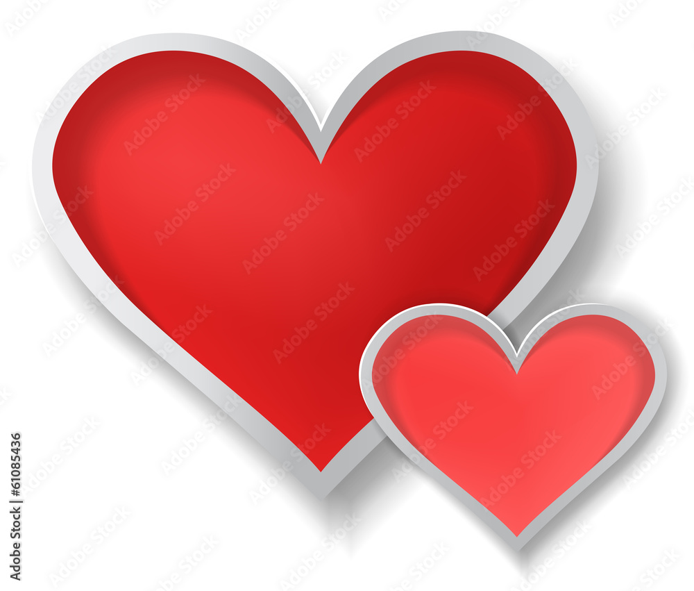 3D couple paper hearts on white background (vector) 3D couple paper hearts on white background (vector)