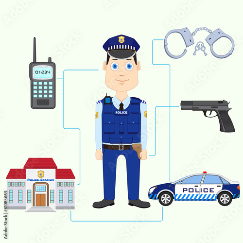 vector illustration of policeman with gun