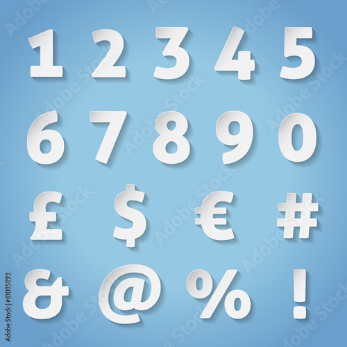 Paper numbers and letters with transparent shadow