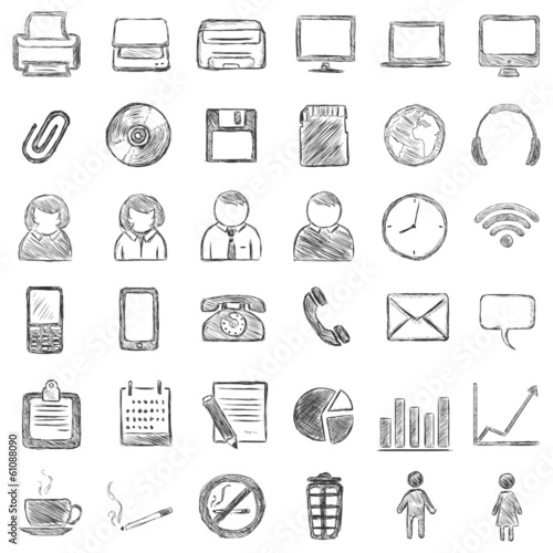 vector set of 36 black sketch icons