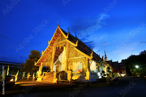 Wat Phra Singh temple at sunset in Chiang Mai  Thailand.