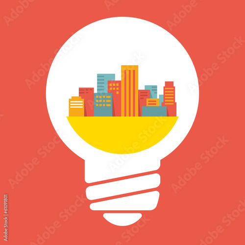 Illustration: a large city in lightbulb
