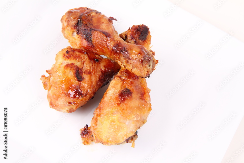 Fried chicken legs on a white background Fried chicken legs on a white background