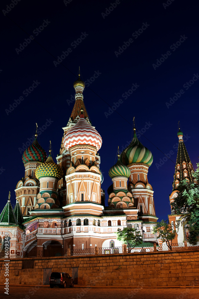 Cathedral of Basil Blessed in Moscow at night