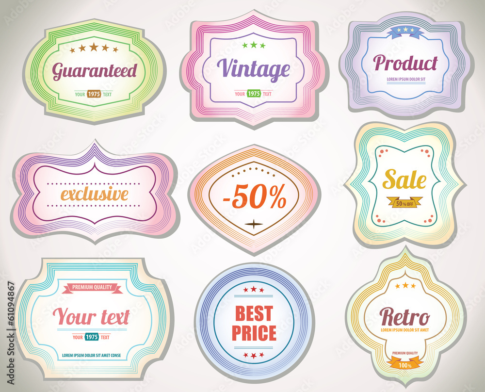 Set of vintage labels and stickers to product. No.01