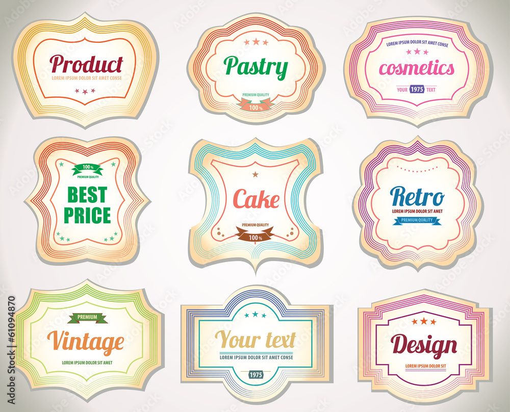 Set of vintage pastry labels and stickers. No.01