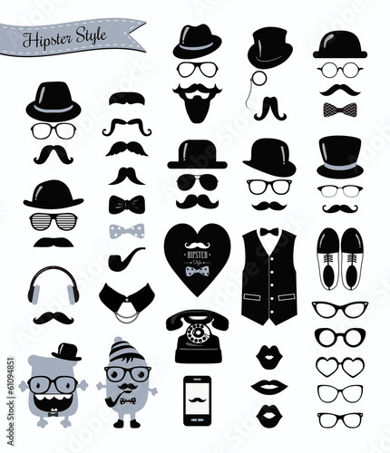 Hipster Black and White Retro Vintage Vector Icon Set