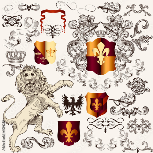 Heraldic set of vector  design elements in vintage style