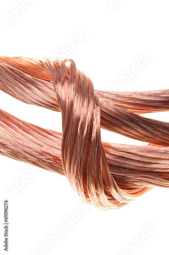 Concept of the energy industry copper wires isolated on white