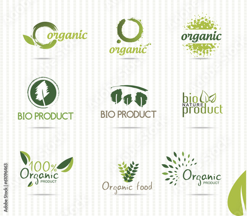Set of green bio and organic badges and labels