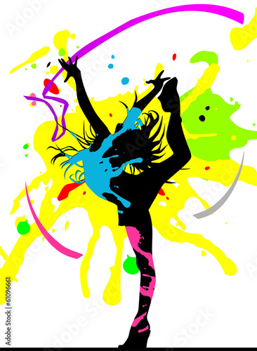 Dancing girl in abstract splashes