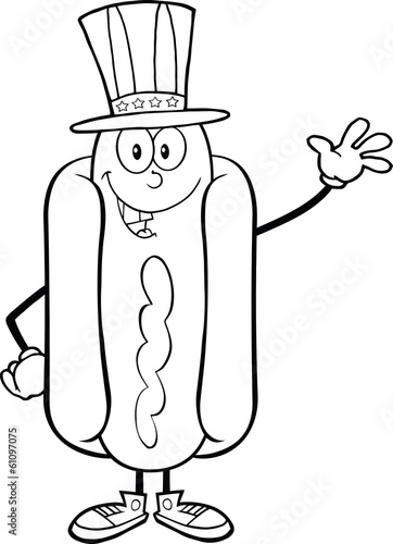 Black And White Hot Dog With American Patriotic Hat Waving