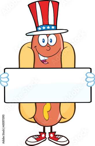 Hot Dog Character With American Patriotic Holding A Banner