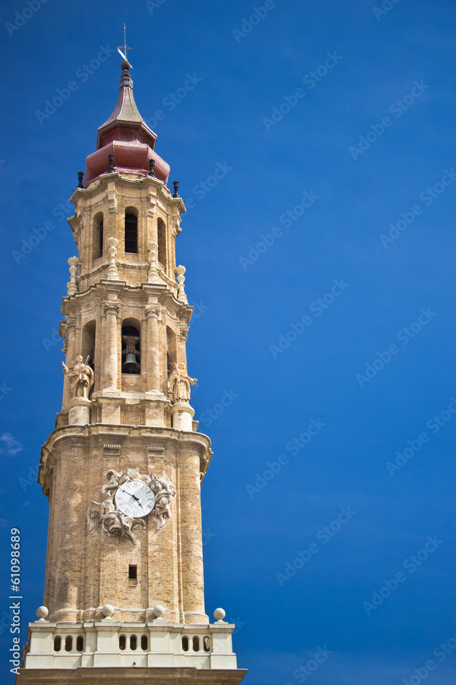 bell tower Salvador Cathedral at Zaragoza, Spain