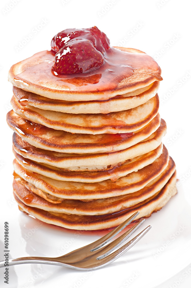 Delicious pancakes with strawberry jam Delicious pancakes with strawberry jam