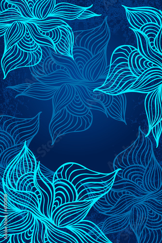Abstract floral Background with flowers   grunge in dark blue