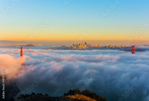 Foggy day in San Francisco California at sunset