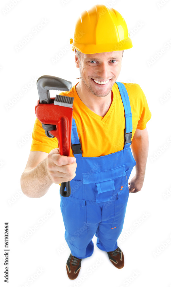 Portrait of young builder isolated on white Portrait of young builder isolated on white