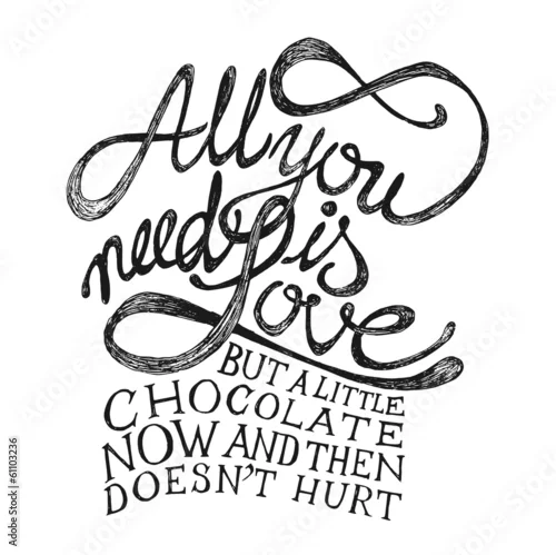Obraz Wszystko czego potrzebujesz to Miłość - ręcznie rysowane cytaty, czarno na białym