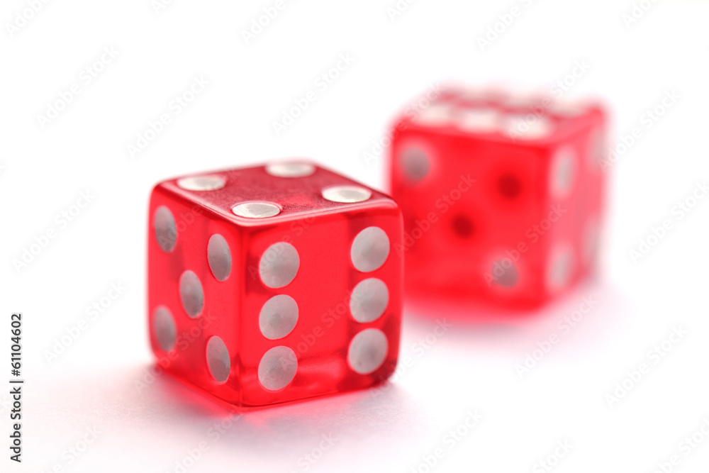 Red transparent dice isolated on white background Red transparent dice isolated on white background