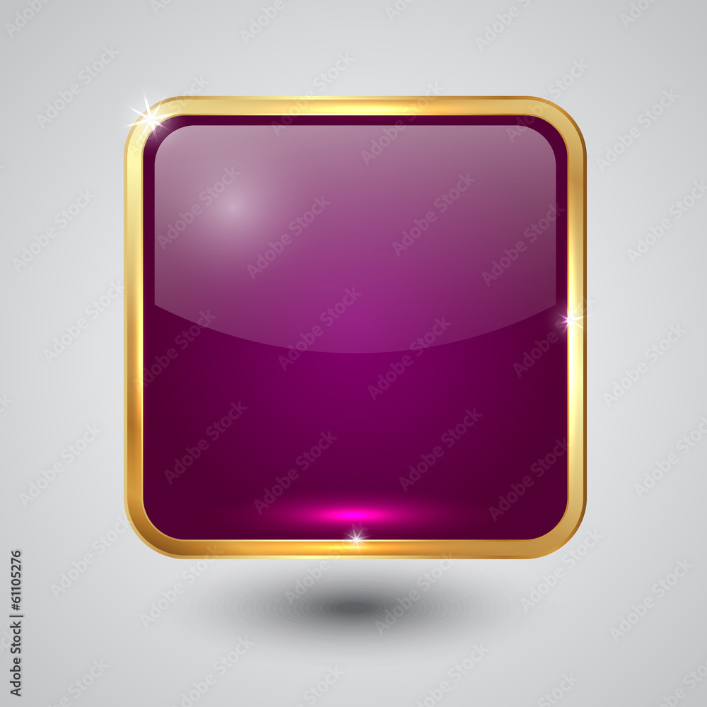 Vector glass square button with round corners and golden frame Vector glass square button with round corners and golden frame