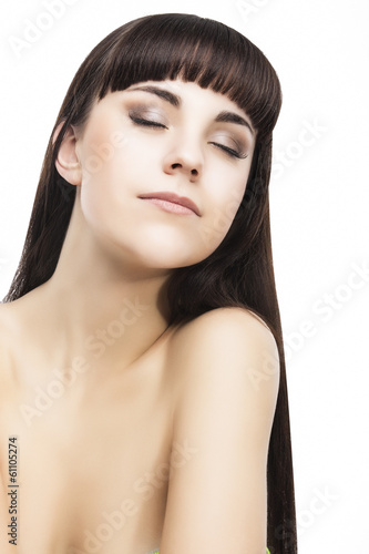 Beauty Concept. Sensual and Sexy Dreaming Caucasian Brunette Wom