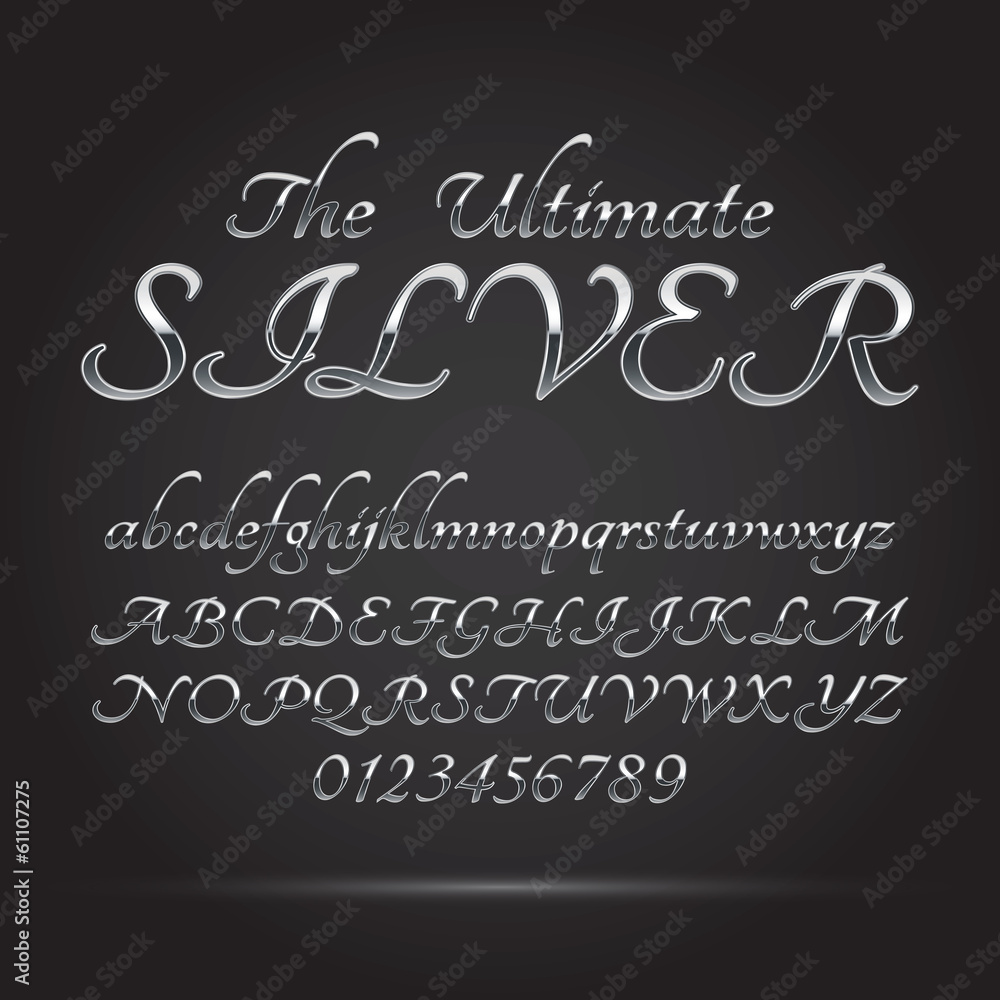 Silver Platinum Font and Numbers, Eps 10 Vector, Editable for an