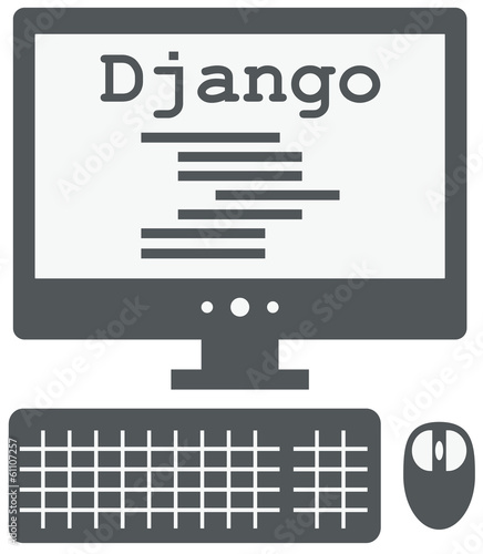 vector icon of personal computer with django code on the screen,