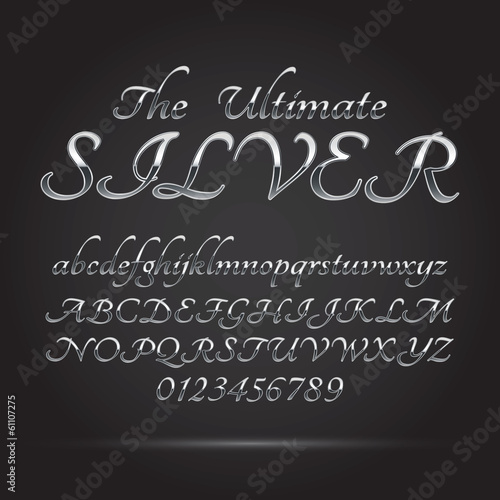 Silver Platinum Font and Numbers, Eps 10 Vector, Editable for an