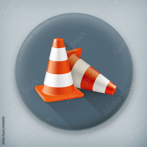Traffic cone, long shadow vector icon
