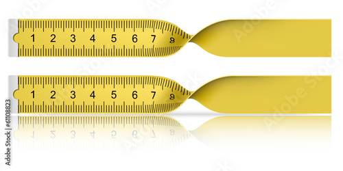 Yellow measuring tape with reflection