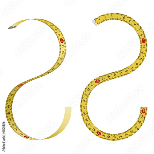 Set of curved measuring tapes on white background