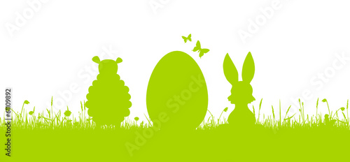 Osterkarte - Hase, Ei und Lamm