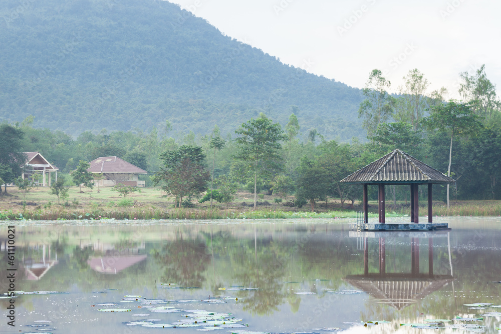 Pavilion in the middle of pool Pavilion in the middle of pool