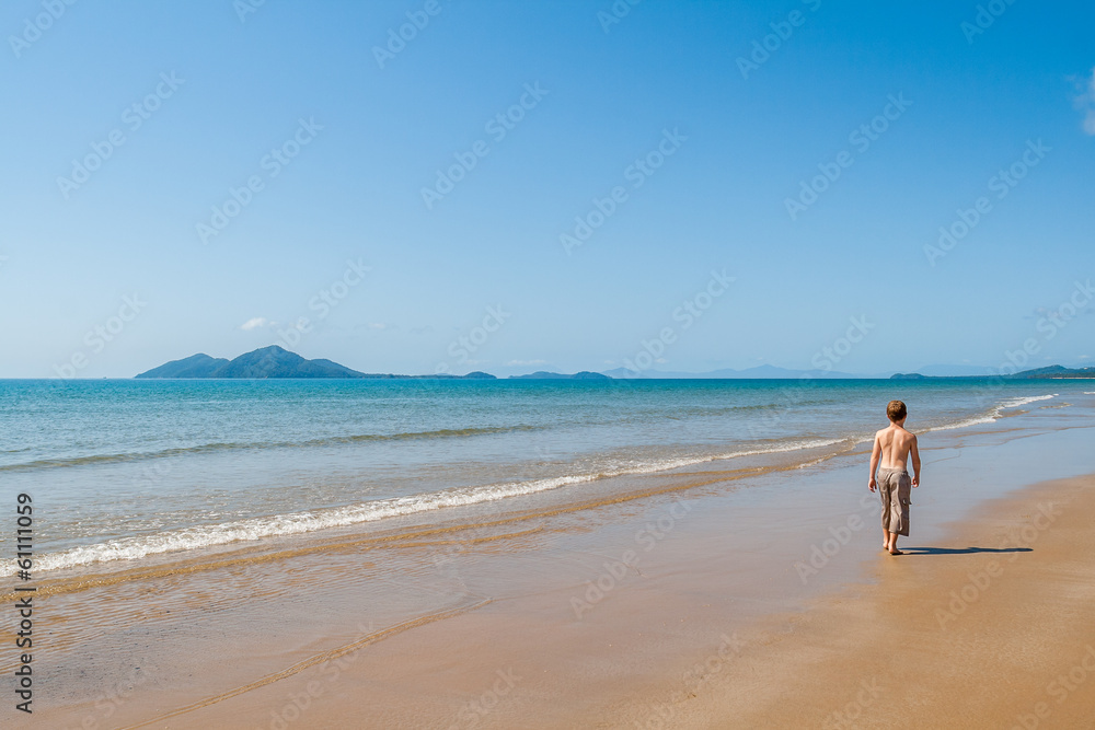 Young Boy Explore Blue Beach Islands