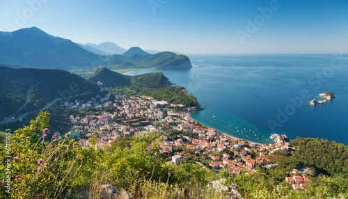 Adriatic Sea Coast. Landscape of Petrovac town, Montenegro photo