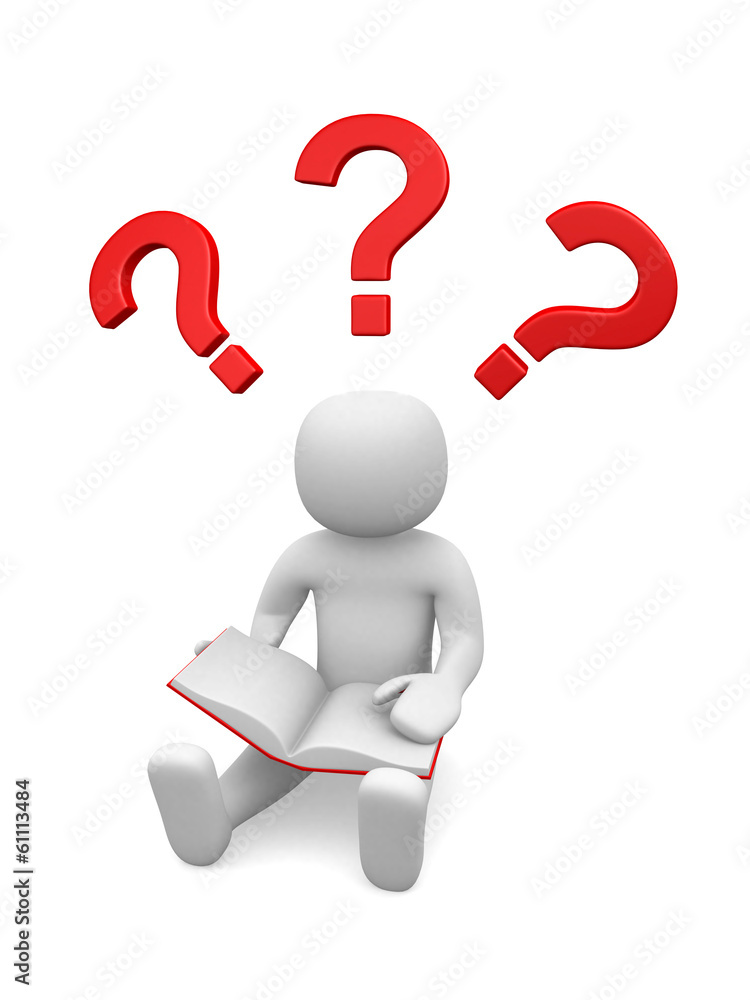 3d people - man, people thinking with red question marks above h 3d people - man, people thinking with red question marks above h