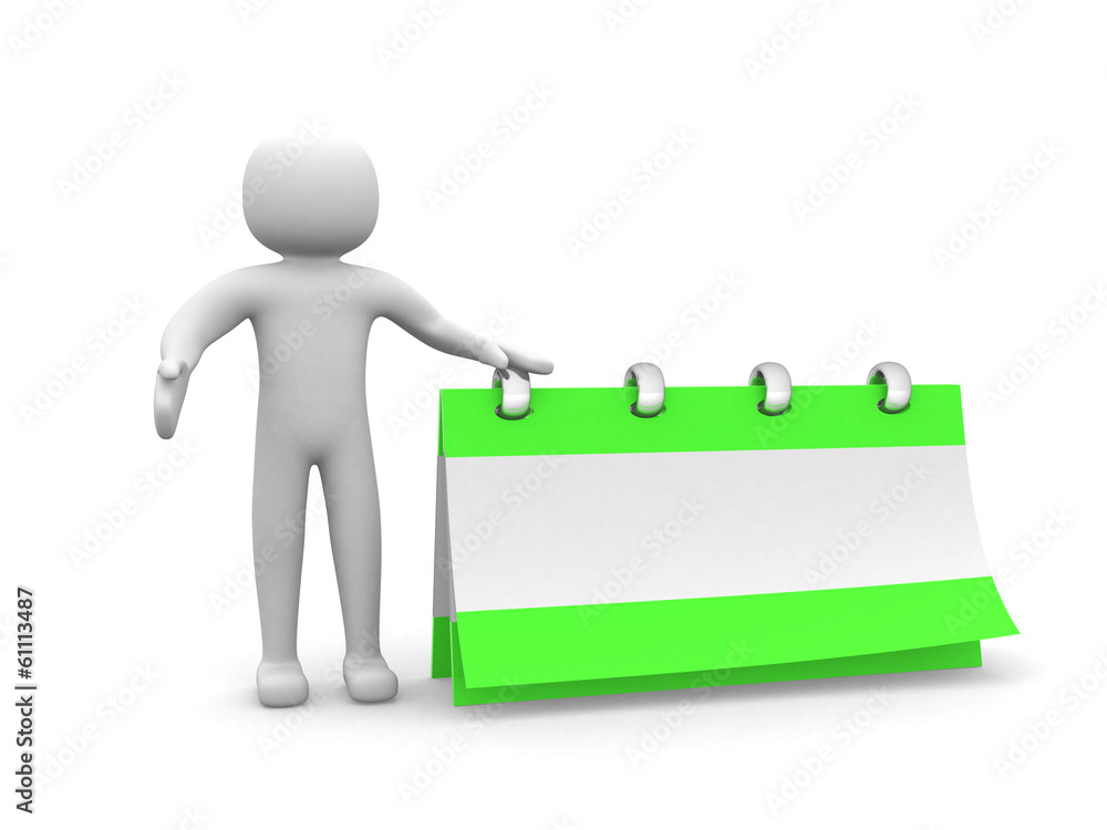 3d people - man, person present a empty calendar. 3d people - man, person present a empty calendar.