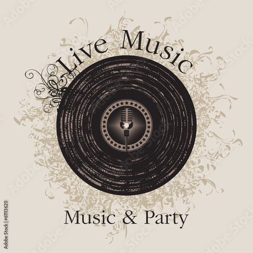 banner with vinyl records on arts background