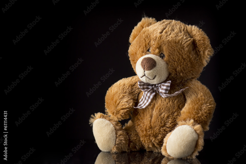 Brown teddy bear on black background Stock Foto Adobe Stock