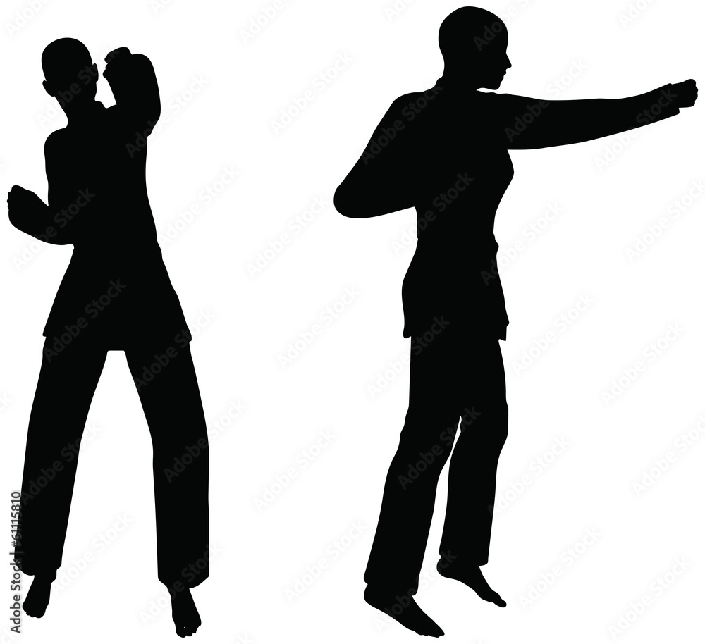 silhouettes of men and women in fist fight karate poses silhouettes of men and women in fist fight karate poses