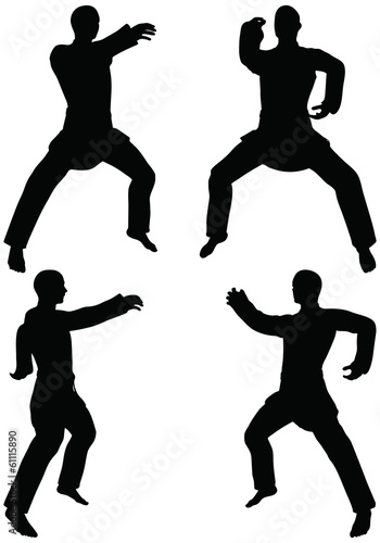 silhouettes of men in reverse punch karate poses