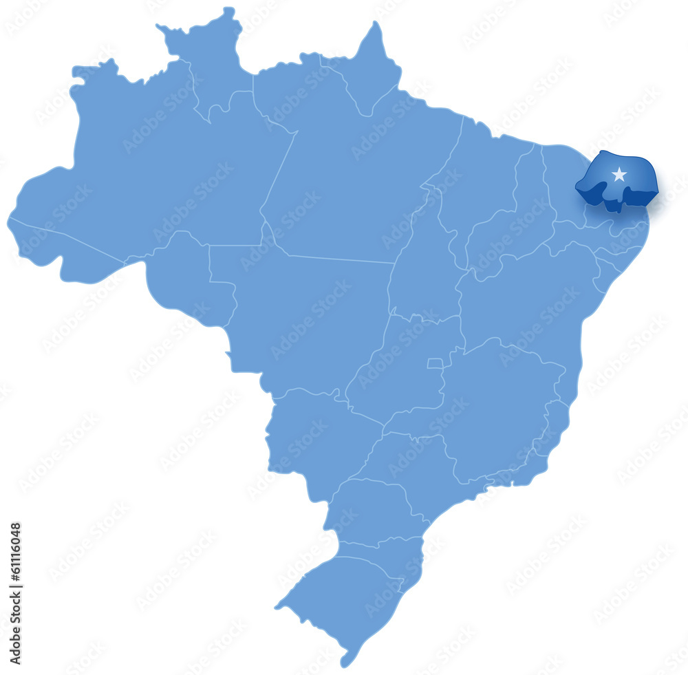 Map of Brazil where Rio Grande do Norte is pulled out