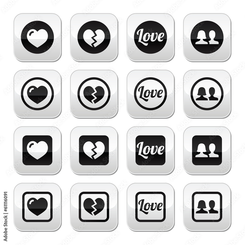 Love, heart, couple buttons for Valentine's day Love, heart, couple buttons for Valentine's day