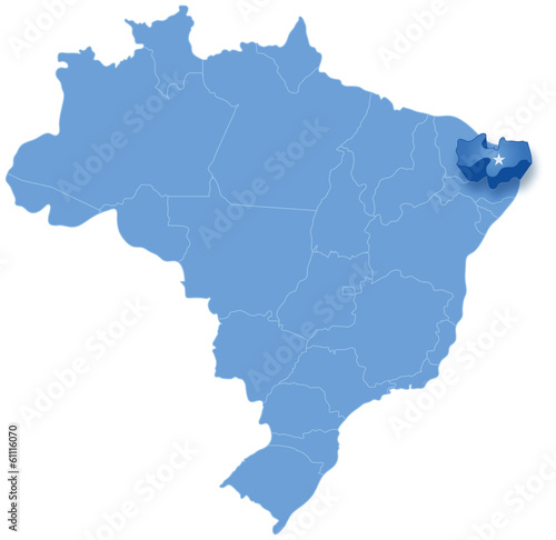 Map of Brazil where Paraiba is pulled out