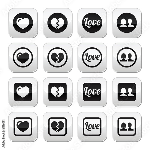 Love, heart, couple buttons for Valentine's day