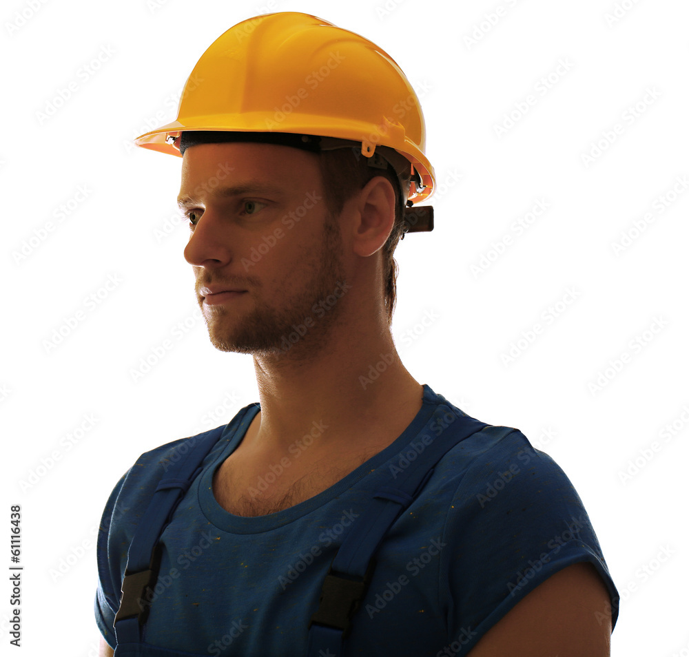 Silhouette of young foreman isolated on white