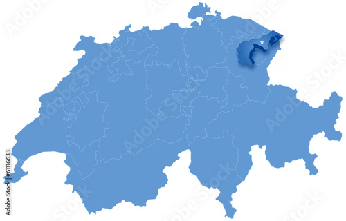 Map of Switzerland where Appenzell  Ausserrhoden is pulled out